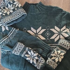 The Limited Teal and White Snowflake Crewneck Sweater Set